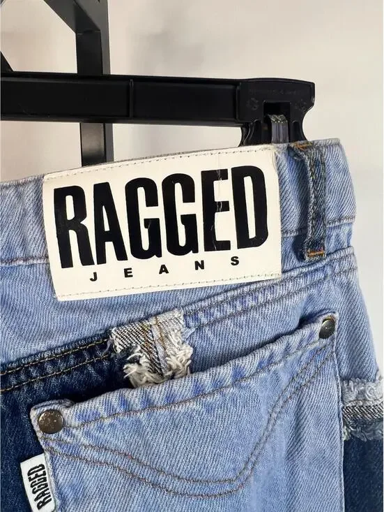 RAGGED JEANS Womens 24 Blue Two-Tone Patchwork Frayed Seams Denim RJSS2101020BDN - Picture 8 of 14